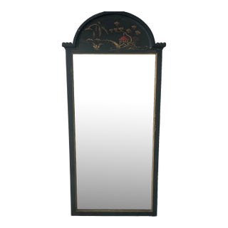 Vintage Hand-Painted Black Chinoiserie Mirror – Solid Wood, Mid-20th Century For Sale