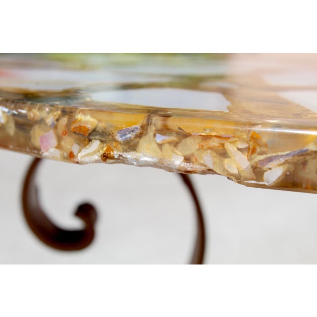 Vintage Agate, Onyx & Abalone Mosaic Side Table With Wrought Iron Base – Hollywood Regency / Mexican Modern For Sale - Image 17 of 17