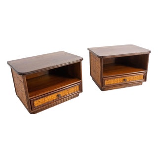 Nightstands in Rattan & Elm, 1970s, Set of 2 For Sale