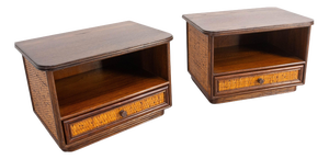 Nightstands in Rattan & Elm, 1970s, Set of 2