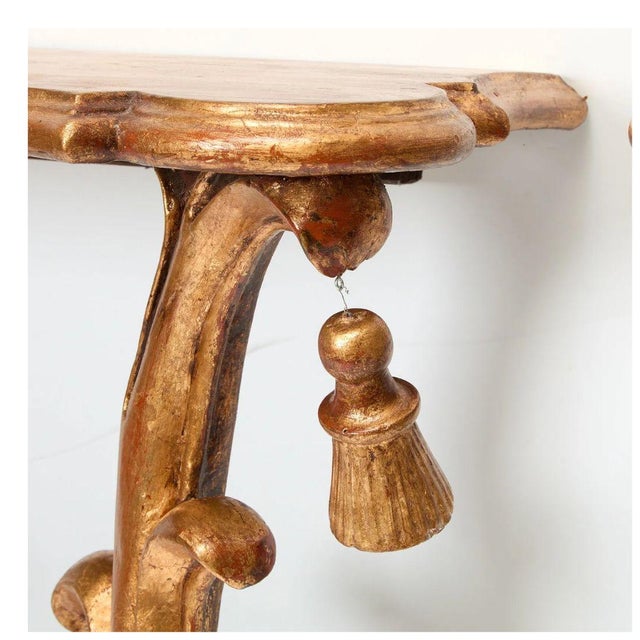 Rococo Pair of Rococo Style Giltwood Wall Consoles With Tassel Detail For Sale - Image 3 of 3