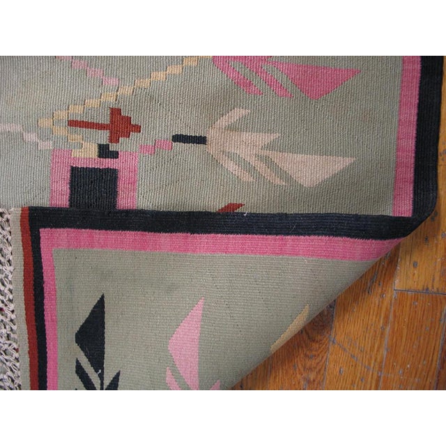 1920s Turquoise-Green Antique Besserabian Kilim Rug 7'9" X 12'4" Flatweave Wool Carpet For Sale In New York - Image 6 of 6