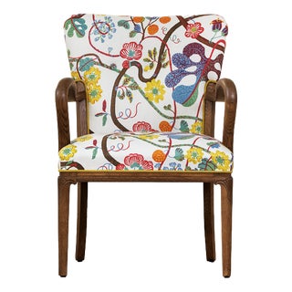 Danish Oak Armchair with Printed Upoholstery by Josef Frank, 1940s For Sale