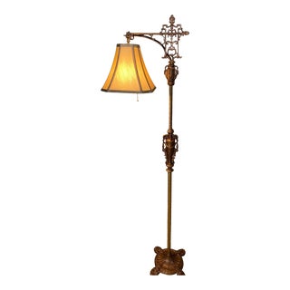 1940s Ornate Brass and Iron Bridge Lamp by Mosaic Lamp - Stamped For Sale
