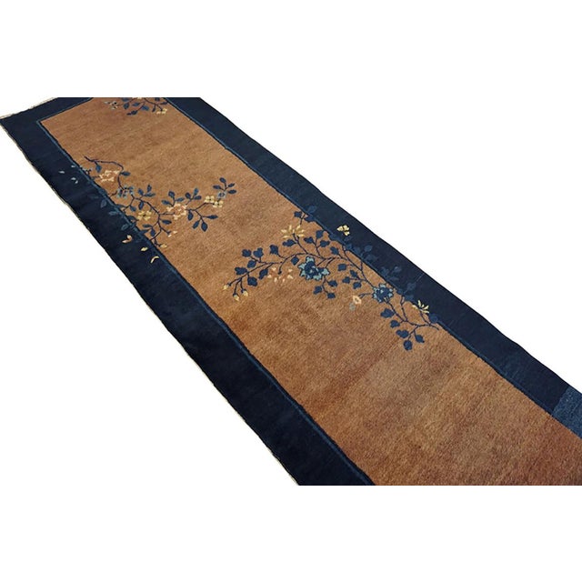 Textile 1920s Antique Brown Open Field Wool Floral Peking Chinese Hallway Runner Rug For Sale - Image 7 of 7