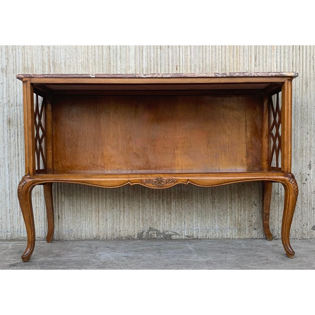 Early 20th Century Pair of French Server Sideboard Table Carved Oak Panels with open Shelve For Sale In Miami - Image 6 of 18