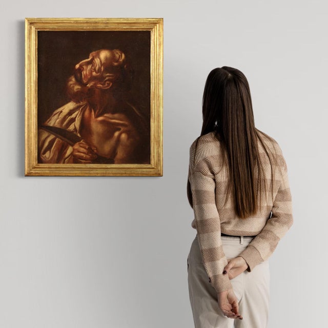 Antique Italian painting from the 17th century. Painting oil on canvas depicting a religious subject Saint Bartholomew of...