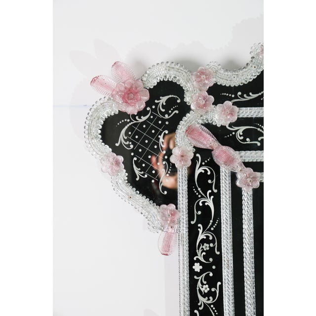 Exceptional Extra Large Size Vintage Pink Murano Glass Wall Mirror, 1950s For Sale - Image 4 of 14