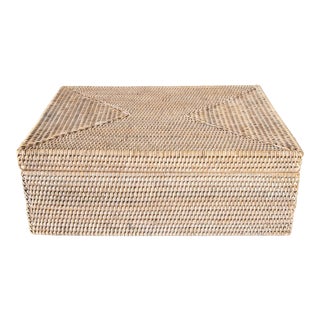Artifacts Rattan Storage Box with Lid - Flat Legal File Organizer in White Wash For Sale