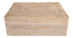 Artifacts Rattan Storage Box with Lid - Flat Legal File Organizer in White Wash