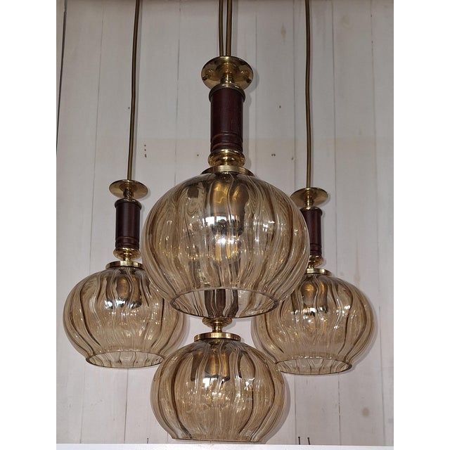 Vintage Cascade Hanging Lamp with Brass Frame, 1970s For Sale - Image 4 of 7