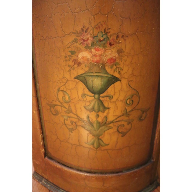 Large Hand Painted Neoclassical Demilune Console Cabinet Louis XVI Style Floral Medallion For Sale - Image 4 of 11