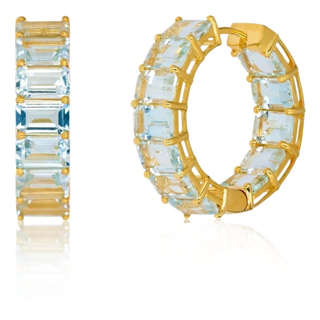 Nina Zhou 20ct Natural Aquamarine Inside-Out Hoop Earrings in 14k Yellow Gold - a Pair For Sale