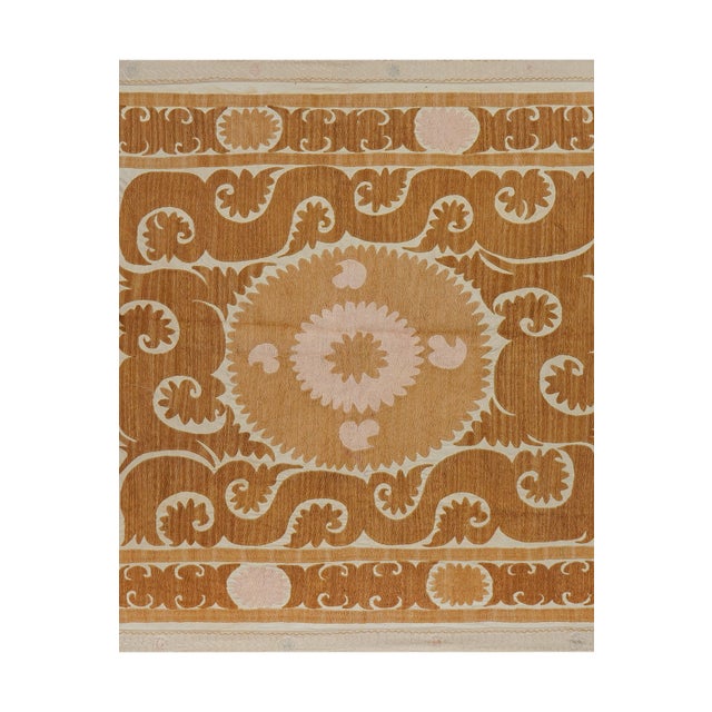 1960s Suzani Wall Hanging Decor - Faded Tan Suzani Table Cloth For Sale - Image 5 of 10