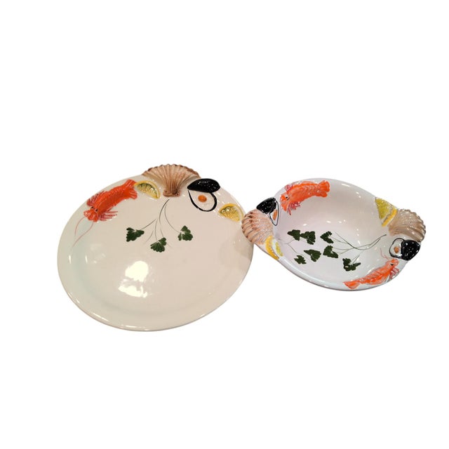 Nautical Ceramiche Artistiche Dipinta a Mano Italian 2 Piece Tromp l'Oeil Lobster Dish Set For Sale - Image 3 of 3
