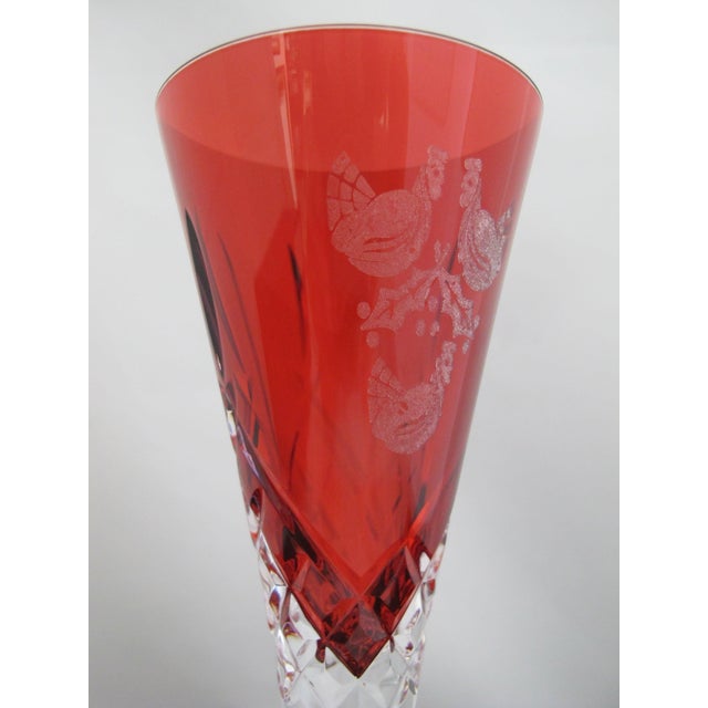 Early 21st Century Waterford Crystal 12 Days of Christmas 3 French Hens Red Crimson Champagne Flute For Sale - Image 5 of 9