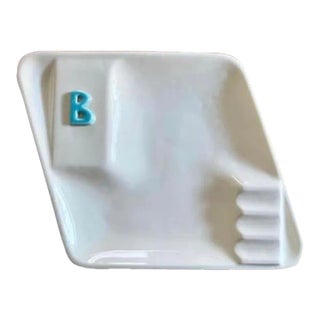 1950s Vintage Holland Mold Atomic Mid-Century Modern Ceramic Monogrammed Ashtray For Sale