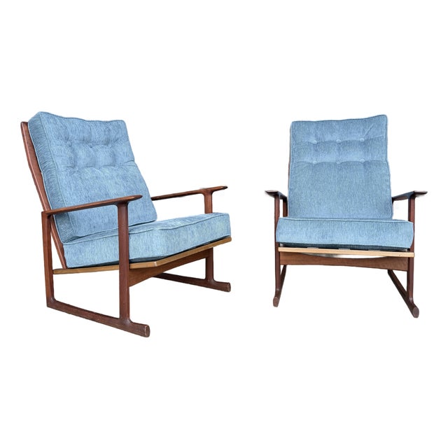 Pair of Ib Kofod Larsen for Selig High Back Sled Chairs Danish Modern New Cushions For Sale