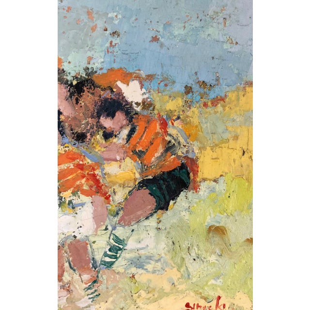 George Rene Sinicki "Soccer Match" Original Oil on Canvas C.1950s For Sale - Image 4 of 6