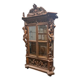 Luigi Frullini Attributed Carved Italian Bookcase Bookshelf Vitrine Circa 1870 For Sale