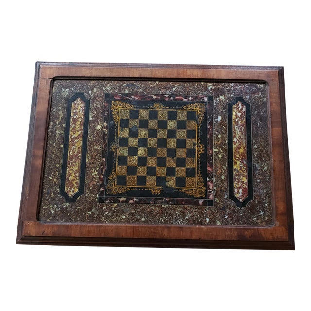 19th C American Marbleized Slate Chess Board in Walnut Frame, C. 1880 For Sale