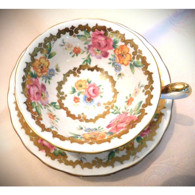 Ceramic Antique English Royal Chelsea Bone China Cup and Saucer, Golden Rose For Sale - Image 7 of 12