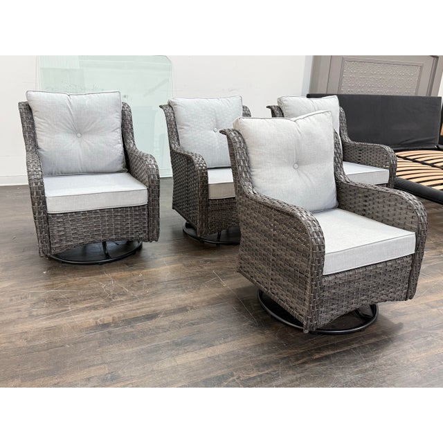 Modern Outdoor Porch Glider Swivel Chairs, Set of Four For Sale - Image 3 of 12