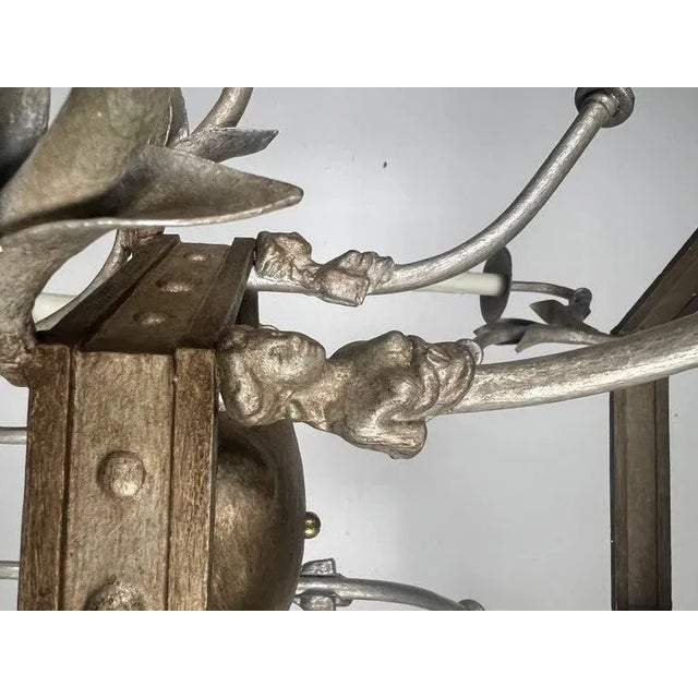 Monumental Two-Tiered 12-Light Silvered Chandelier W/ Crown For Sale In Los Angeles - Image 6 of 9