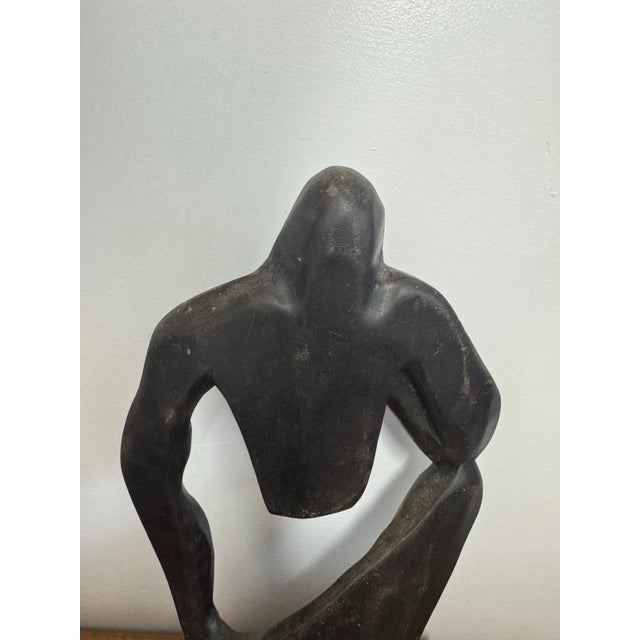 Textile Vintage Abstract Thinking Man Sculpture Figurine Modernist Black Art Decor For Sale - Image 7 of 11