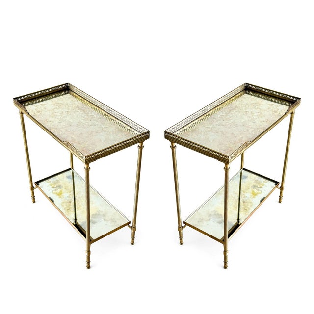 Pair of French Mid-Century Brass and Églomisé Two-Tier Side Tables in the Manner of Maison Baguès, Circa 1950–1965. For Sale - Image 4 of 7