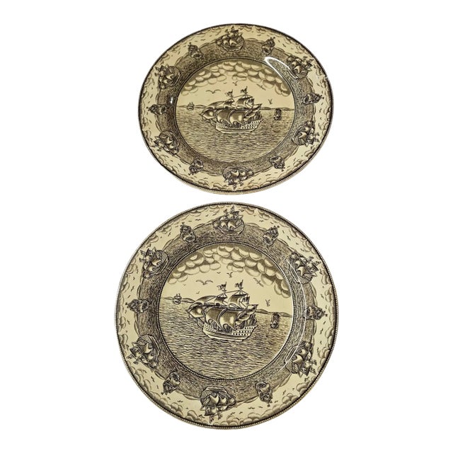 Pair of Mid 19th Century Newport Pottery Sepi Toned Marine Plates For Sale