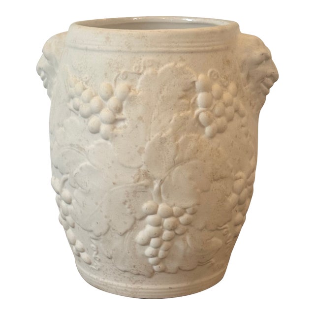 Hartstone Pottery Bacchus White Ceramic Bisque Wine Cooler / Vase With Grape Relief For Sale