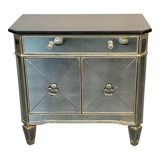 Hollywood Regency Mirrored Marble Top Nightstand, End Table For Sale
