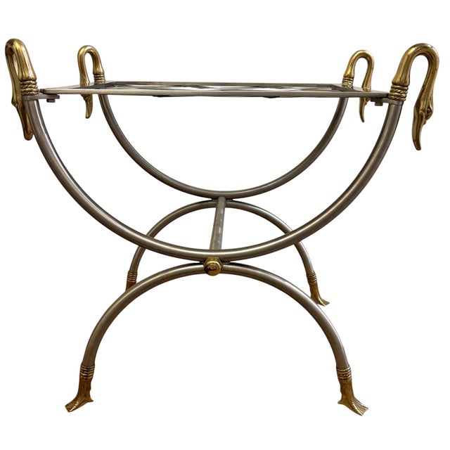 Mid 20th Century Maison Jansen Attributed Iron and Brass Swan Curule Stool For Sale - Image 5 of 12