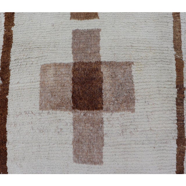 Textile Vintage Turkish Tulu Runner With Ivory Field and Layered Brown Cross Motifs For Sale - Image 7 of 12
