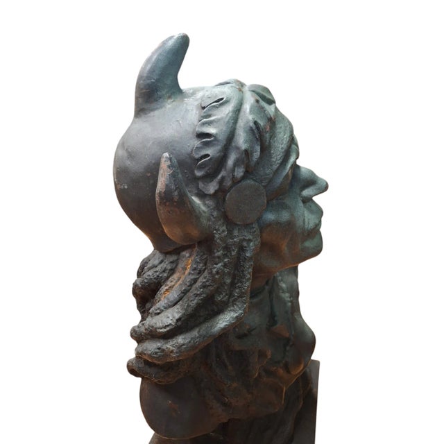Metal Cast Iron Native American Indian Chief Bust For Sale - Image 7 of 12