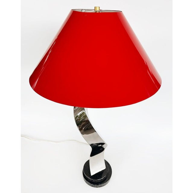 Metal Abstract Sculpted Stainless Steel Table Lamp, Metal Shade by Norton For Sale - Image 7 of 12