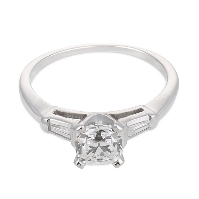 Contemporary Mid Century Gia 1.00 Carat Old Mine Cut Diamond 14k White Gold Engagement Ring, Size 7 For Sale - Image 3 of 7