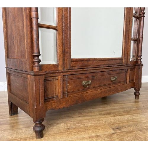 Antique French Style Oak Wardrobe with Mirrored Door For Sale - Image 9 of 18