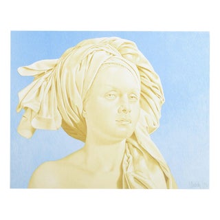 Niels Strøbek, Naturalistic Portrait of a Woman with Headscarf, 1990, Color Lithograph For Sale
