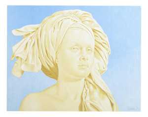 Niels Strøbek, Naturalistic Portrait of a Woman with Headscarf, 1990, Color Lithograph