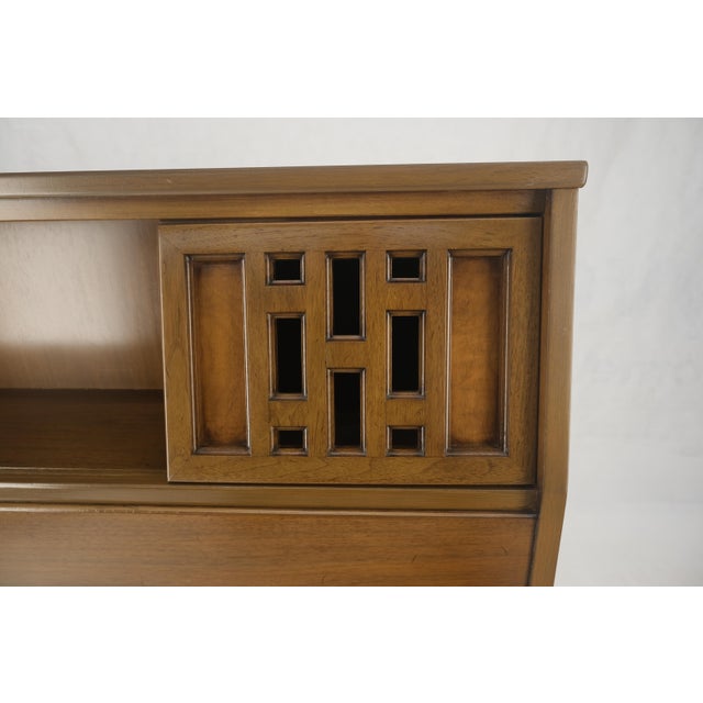 American Walnut Sliding Doors Storage Compartment Full Size Bed Headboard MINT!