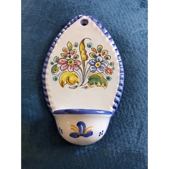 Gorgeous Signed De La Cal Barreira Pte Ceramic Holy Water Font or Wall Pocket For Sale - Image 4 of 6