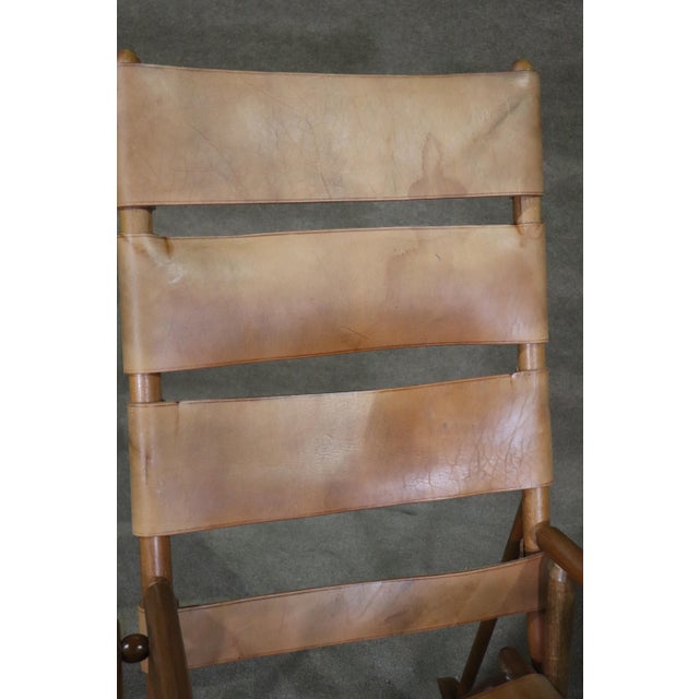 Mid 20th Century Folding Leather Strap Rocking Chair For Sale - Image 10 of 12