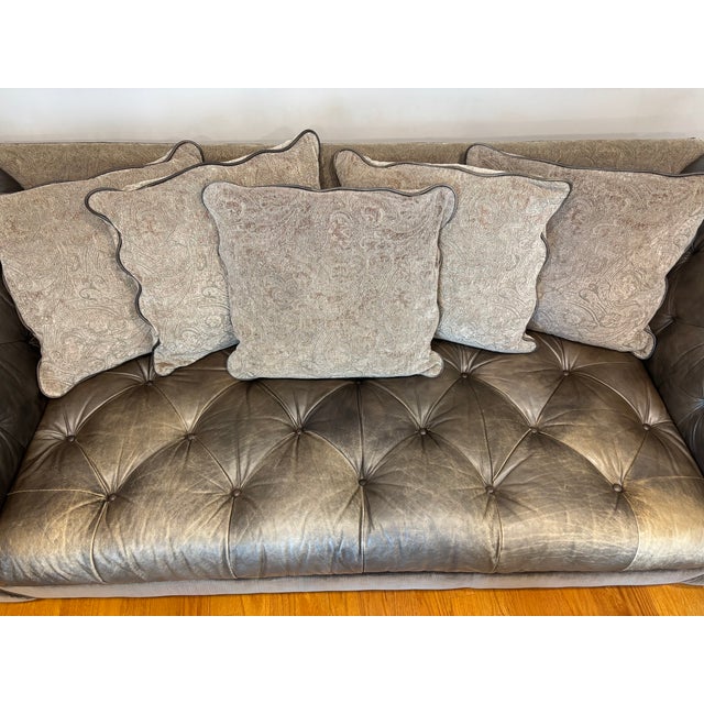 Animal Skin Thomasville Luxury Chesterfield Leather Loveseat + Sofa For Sale - Image 7 of 7
