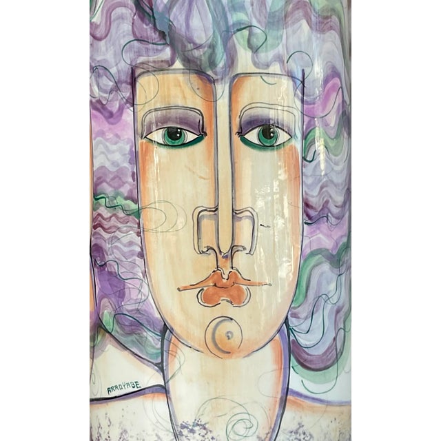 Vintage 1980s Hand Painted Ceramic Vase For Sale - Image 4 of 7
