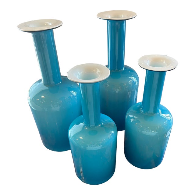 Turquoise Danish Vases -Set of 4 For Sale