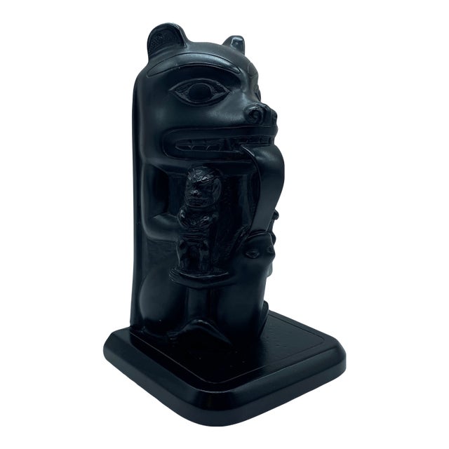 Vintage Boma Hand-Carved Black Totem Pole Sculpture For Sale