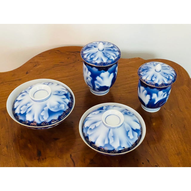 Blue Vintage Japanese Fine Porcelain Cobalt Blue Tea Set- 4 Pieces For Sale - Image 8 of 9