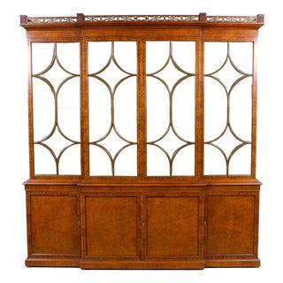 Impressive Early 20th Century George III Style Inlaid Walnut Breakfront Cabinet For Sale